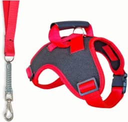 Coleira de passeio para cachorros grandes confortável com regulagens e guia amortecedor de impacto(Vermelho,M)