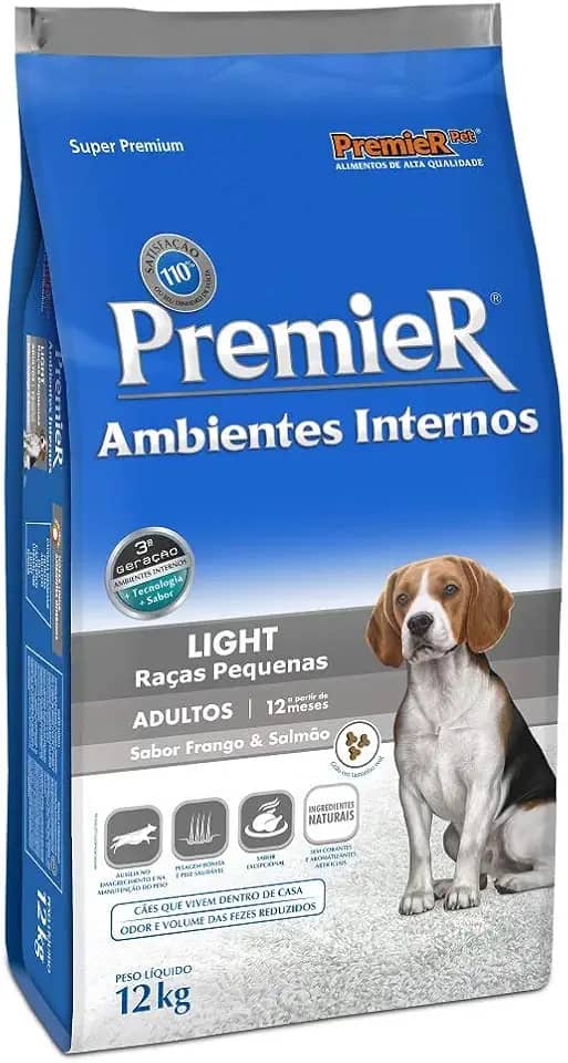 Premier Pet Ração Premier Ambientes Internos Light Para Cães Adultos Sabor Frango E Salmão 12Kg