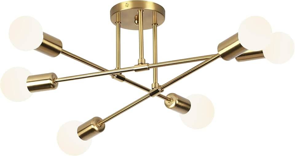 Luminária Pendente De 6 Cabeças Dourada, Pendente LumináriaDe Teto Regulável, Luminária Pendente Para Cozinha, Quarto, Sala De Estar (Lâmpada Não Incluída)