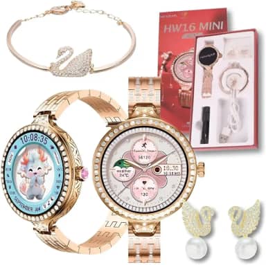 Relógio Smartwatch Feminino HW16 com Brincos + Bracelete - Com iOS/Android, IP67, Telas Personalizáveis, Cartão de acesso NFC, Diversos Modos Esportivos