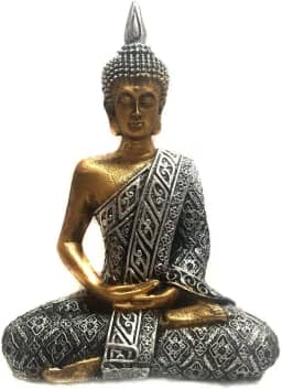 Estátua de Buda Hindu Resina Dourado e Prateado 19,5cm