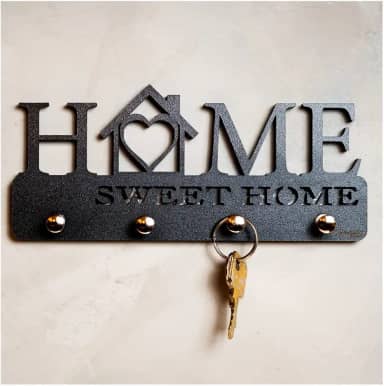 APOWUS Porta Chave Parede Preto Decorativo Criativo MDF 100% 4 Ganchos