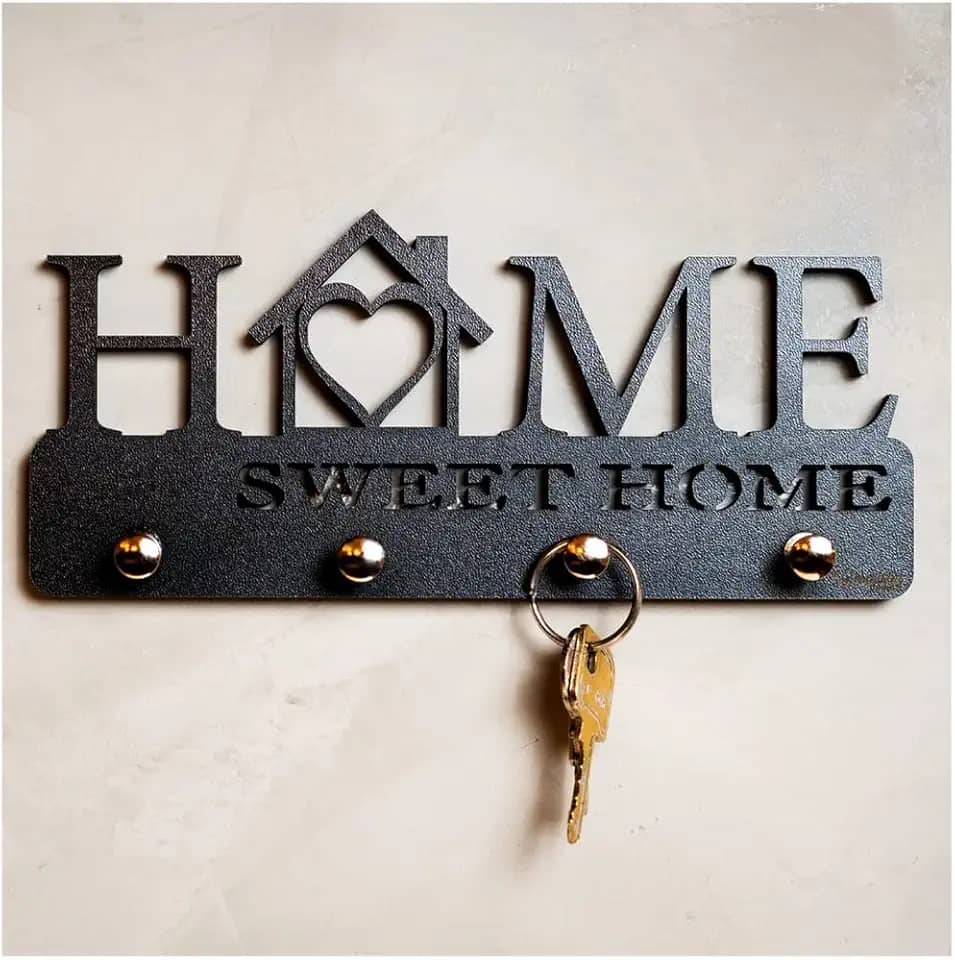 APOWUS Porta Chave Parede Preto Decorativo Criativo MDF 100% 4 Ganchos