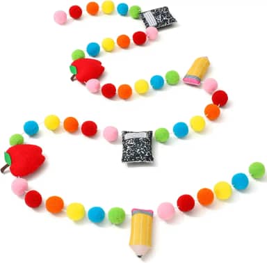 JarThenaAMCS Lápis 3D Apple Notebook Guirlanda de feltro volta às aulas com pompom, faixa pré-amarrada, guirlanda colorida para pendurar no primeiro dia de escola, festa, sala de aula, decoração de