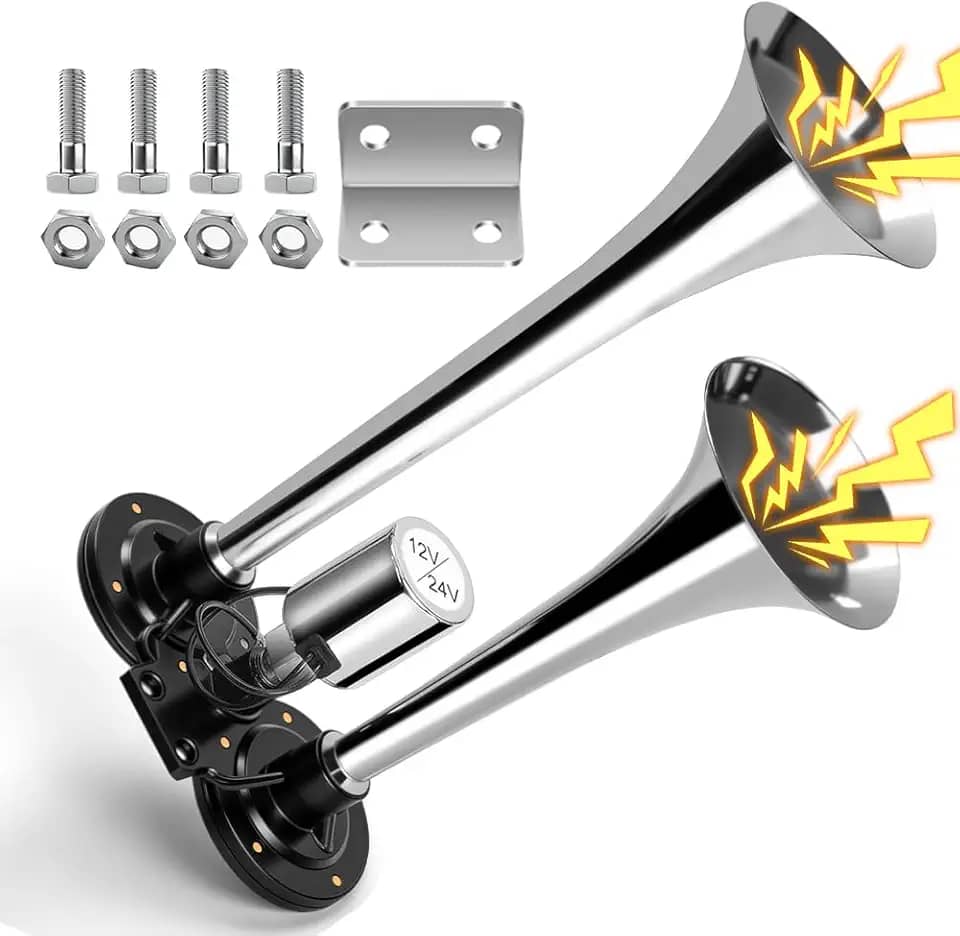 Buzina de Ar de Buzina de Ar, Dual Trompetes de Buzina, Buzina de Ar Buzina de Trem Super, Alta Trompetes Duplos Buzina Elétrica com Compressor, Buzina Cornetas Caminhão Cromada Eletropneumatica