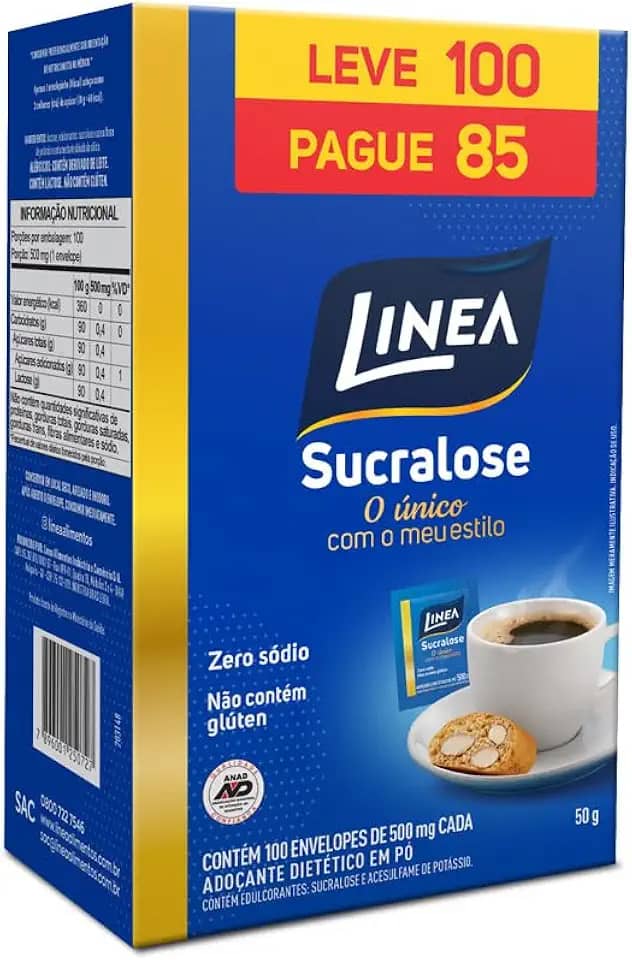 Adoçante em Pó Sucralose Linea com 100 envelopes de 800mg cada, 80g