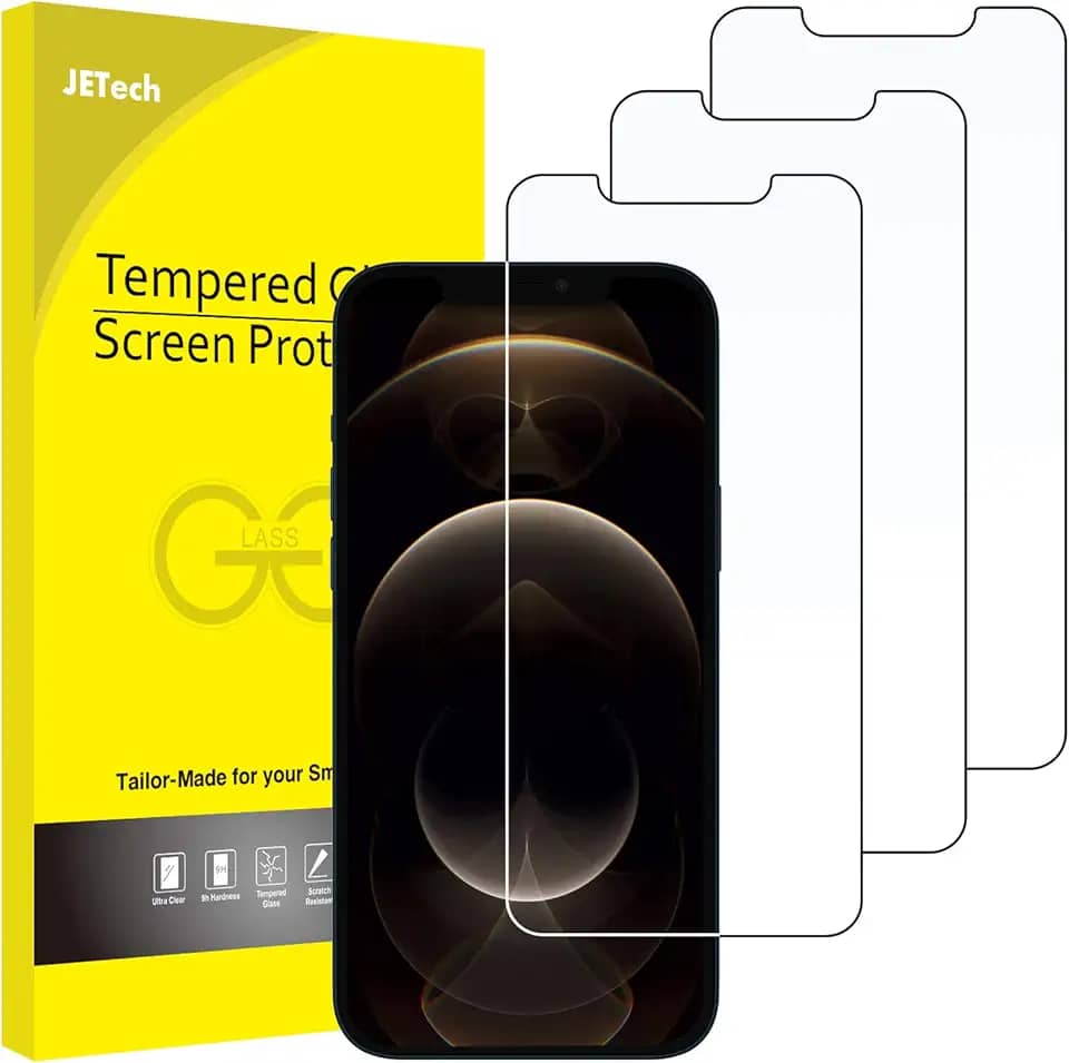 JETech Película de Vidro Temperado para iPhone 12 Pro Max 6,7 Polegadas, Protetor de Tela, HD Transparente, Pacote com 3