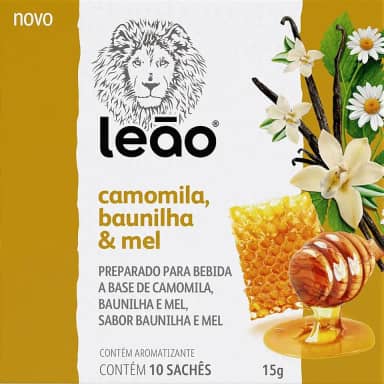 Chá Leão Camomila, Baunilha e Mel - 10 Sachês.