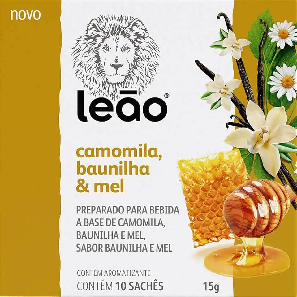 Chá Leão Camomila, Baunilha e Mel - 10 Sachês.