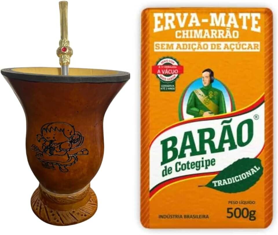 Kit Chimarrão Infantil Cuia + Bomba de Metal + Erva Mate Barão de Cotegipe, 500g (Feminino)