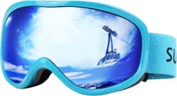 Óculos de esqui para neve Supertrip antiembaçamento 100% proteção UV com lentes duplas sobre os óculos para esqui para homens e mulheres jovens, Blue Frame/Blue Lens(vlt 18.5%)