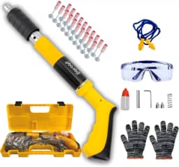 Pistola Finca Pinos Manual, Rebitadeira de Fixação Pregos, Equipamento de Segurança, Óculos, Luvas, Tampão de Ouvidos, Óleo Lubrificantes, 20 Pinos) Profissional