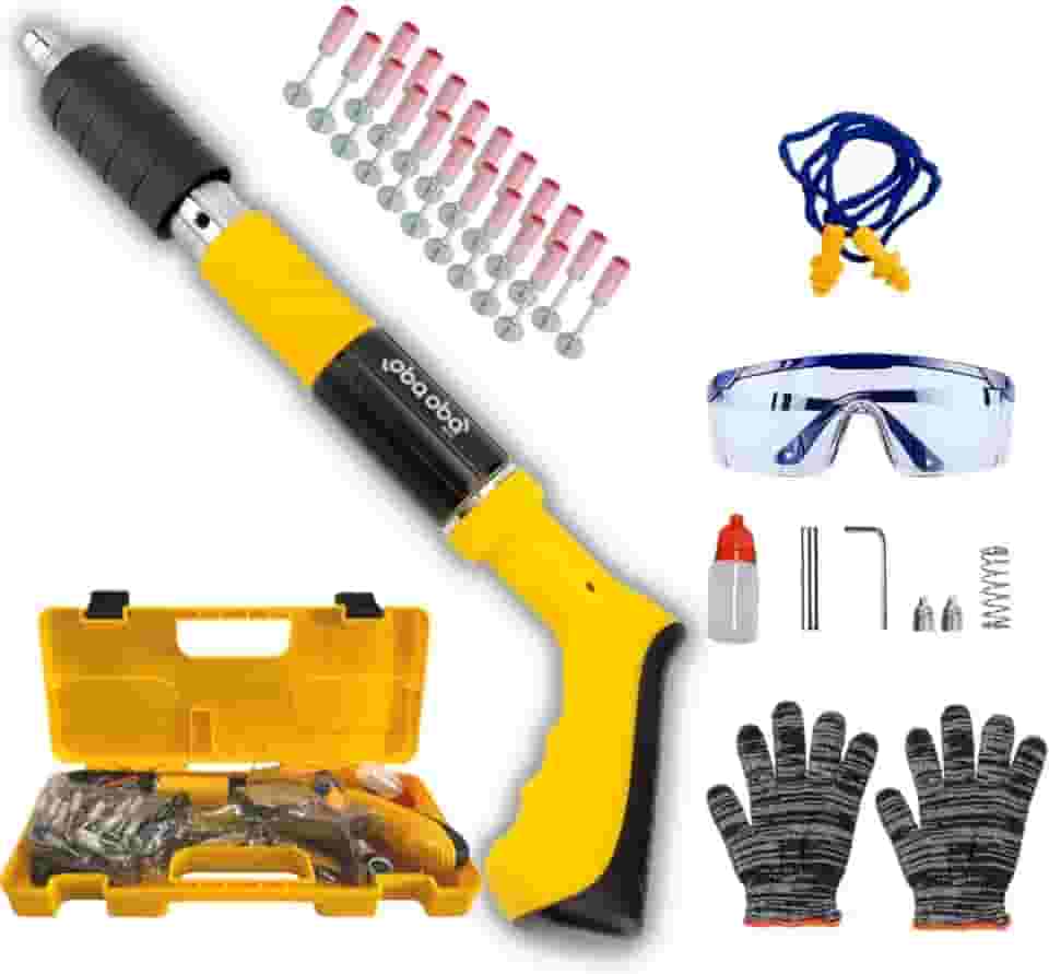 Pistola Finca Pinos Manual, Rebitadeira de Fixação Pregos, Equipamento de Segurança, Óculos, Luvas, Tampão de Ouvidos, Óleo Lubrificantes, 20 Pinos) Profissional