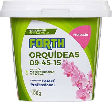 Adubo Forth Orquídeas Floração, Fertilizante Mineral, NPK 09-45-15, Powered by Peters, Balde, 100g