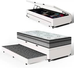 Bicama Box Baú Solteiro com Colchão Espuma D33 Pillow In Anjos Ortosleep + Auxiliar Unique 88cm (Branco)