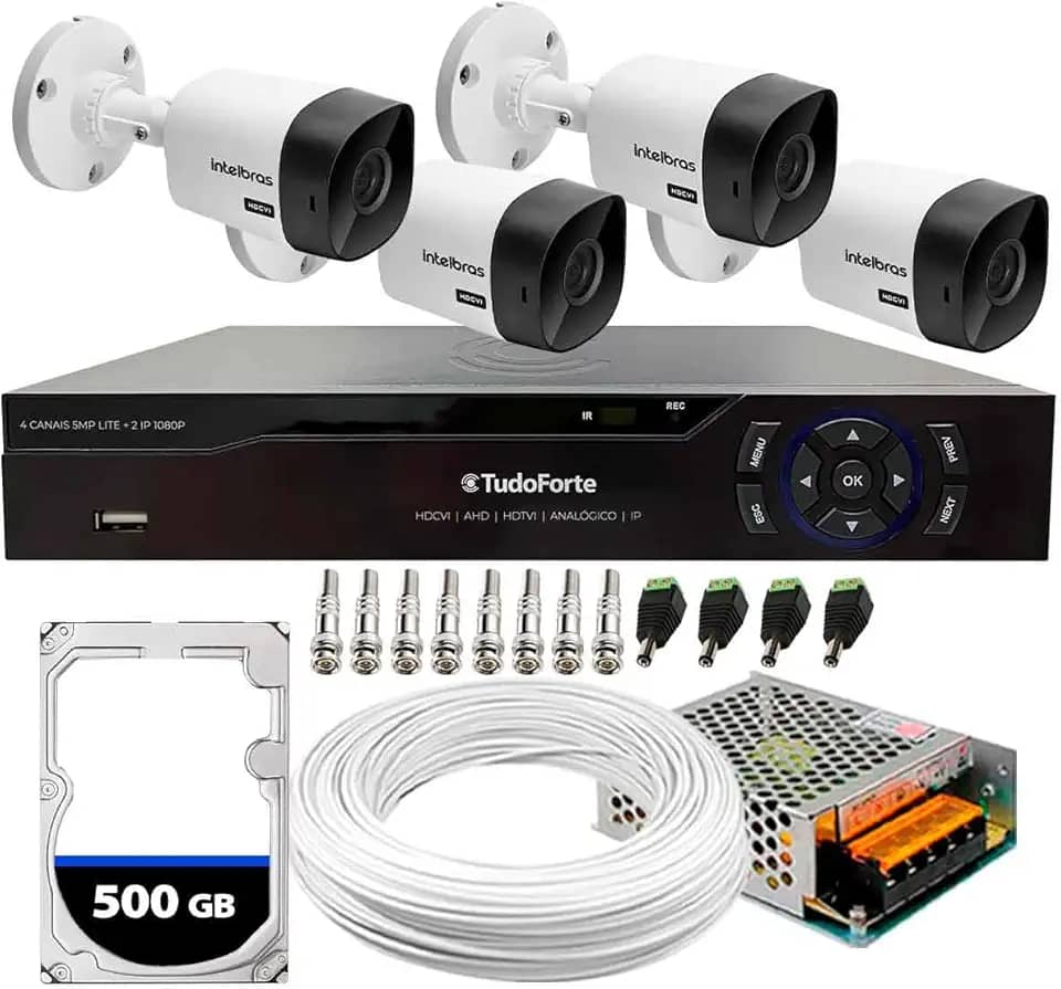 Kit 4 Câmeras Segurança Intelbras 1120B DVR 4 Canais Com HD Completo