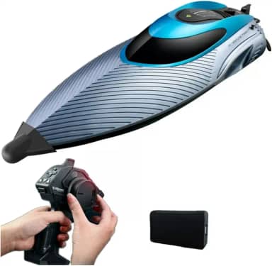 Lancha Barco Controle Remoto HIGH SPEED SHIP 4D-S3 Motor Brushless 45km/h 2,4GHZ Alta Velocidade à Prova d'água com Luzes LED Brincar a Noite (CINZA/AZUL)