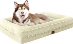 TaiBest Camas de espuma viscoelástica à prova d'água para cães extra grandes, camas ortopédicas antiderrapantes para cães, cama lavável para animais de estimação com capa removível (bege, GG)