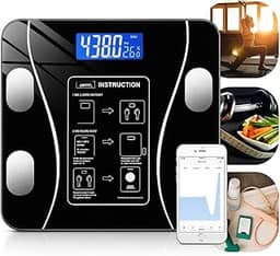 Balança Digital Bioimpedância Bluetooth Aparelho Alta Precisão Capacidade IMC Gordura Agua Corporal Massa Muscular Massa Óssea Taxa Metabólica BMR Vidro Temperado LED App Para Android IOS Premium