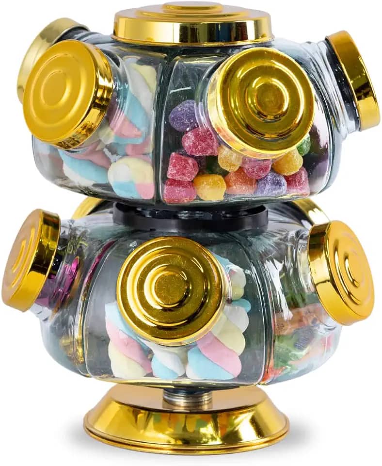 Baleiro Giratório de Vidro Duplo - Prático, Bonito e Cheio de Nostalgia - Vidro&Decor (Dourado)