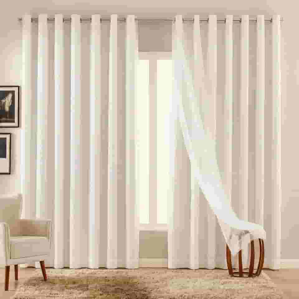 Cortina Blackout com Voil 3,00 x 2,70 - Decoração para Sala ou Quarto Cortina Corta Luz (Branco Gelo)
