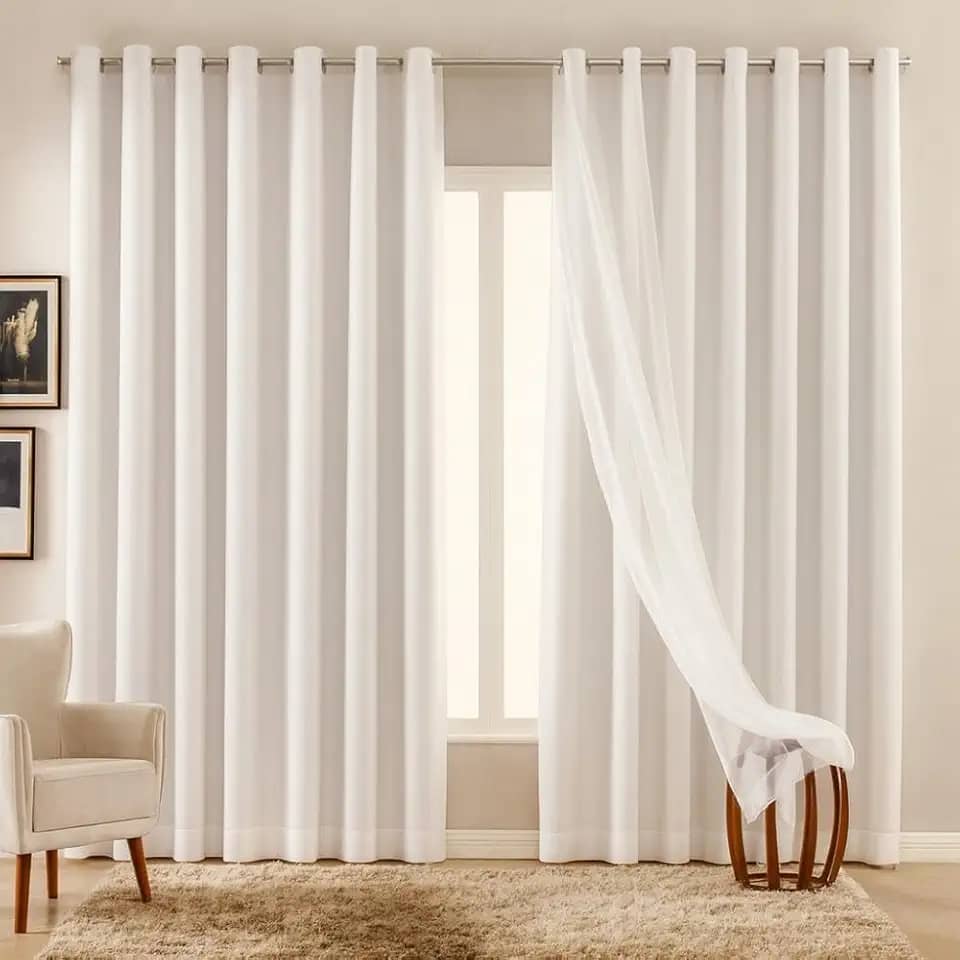 Cortina Blackout com Voil 3,00 x 2,70 - Decoração para Sala ou Quarto Cortina Corta Luz (Branco Gelo)