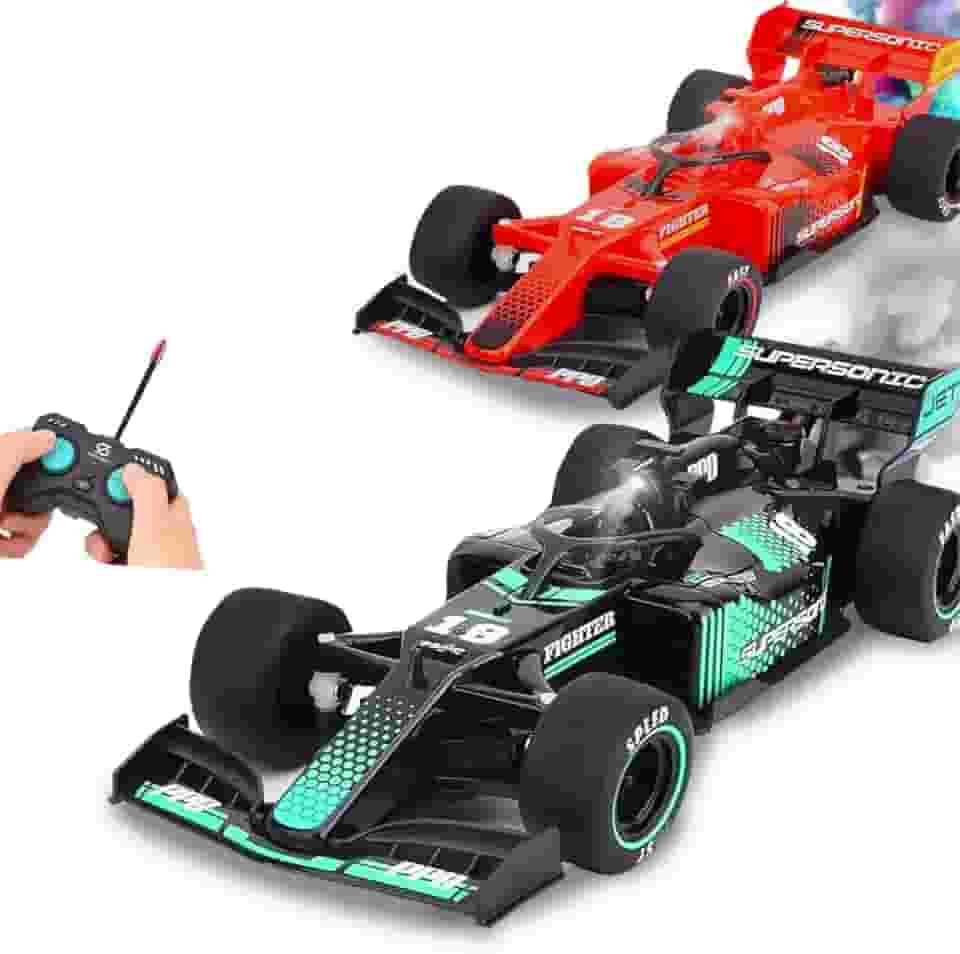 Carros de Fórmula 1 Controle Remoto Infantil com Luz e Solta Fumaça Cores Verde e Preto