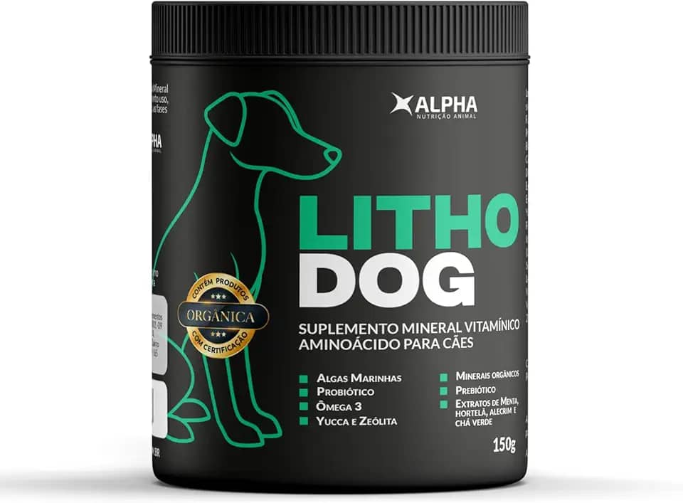 Litho Dog – Suplemento Mineral e Vitamínico para Cães | Algas Marinhas, Ômega 3, Minerais Orgânicos, Pré e Probióticos | Evita Queda de Pelos | 150g