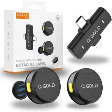 Microfone Lapela Sem Fio Profissional Bluetooth com Cancelamento de Ruido. Compatível com IOS e Android, 2 microfones, Gravação, Lives, Entrevistas e Conteúdo Digital, Resistencia água IPX4 - Premium