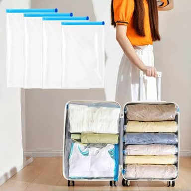 1 bolsa de compressão de rolo manual, armazenamento a vácuo com economia de espaço para roupas e cobertores com ar - vedação firme e fácil de usar - design para armazenamento doméstico e de viagem, 35