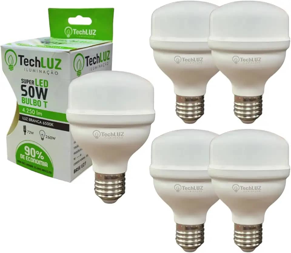Kit 5 Lâmpadas Led 50w Super Bulbo Alta Potência Bivolt Branco Frio- Techluz