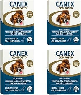 Kit com 4 Caixas Vermífugo Canex Composto para Cães 4 Comprimidos em cada caixa Multicoloridos Anti verme Casa Buritis