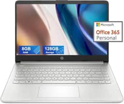 HP Laptop ultraleve 14 para estudantes e negócios, Intel Core N4120 (4 núcleos), 8 GB de RAM, 128 GB de armazenamento, 1 ano de escritório 365, Win 11 S, HDMI, WiFi, USB-A&C, acessórios MASDROW