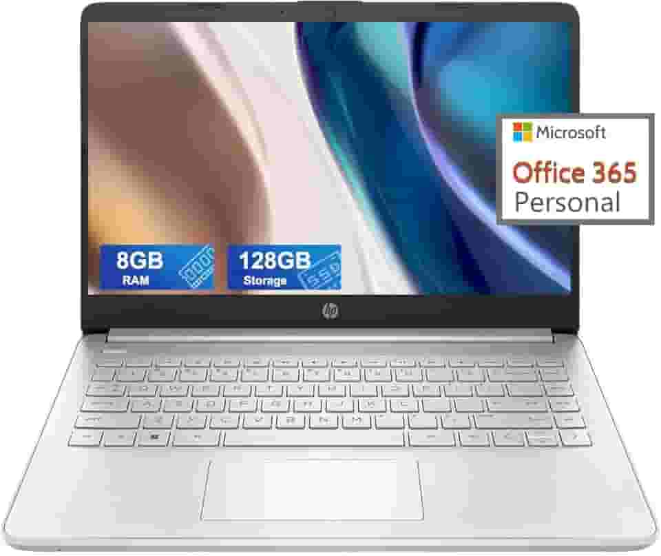 HP Laptop ultraleve 14 para estudantes e negócios, Intel Core N4120 (4 núcleos), 8 GB de RAM, 128 GB de armazenamento, 1 ano de escritório 365, Win 11 S, HDMI, WiFi, USB-A&C, acessórios MASDROW
