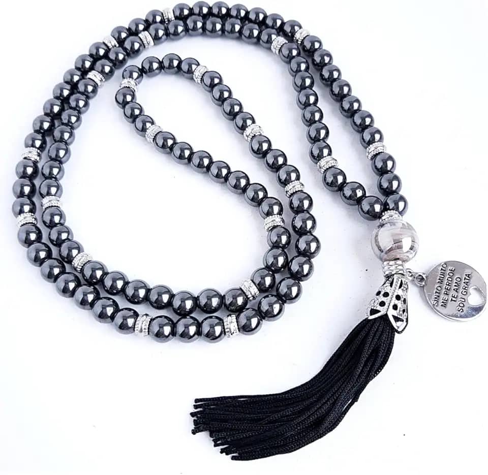 Japamala 108 contas em Hematita Natural pingente Hoponopono