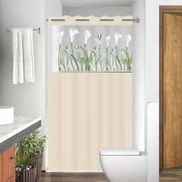 Cortina Box em PVC Estampada Para Banheiro Anti Mofo Com Ganchos (BEGE)