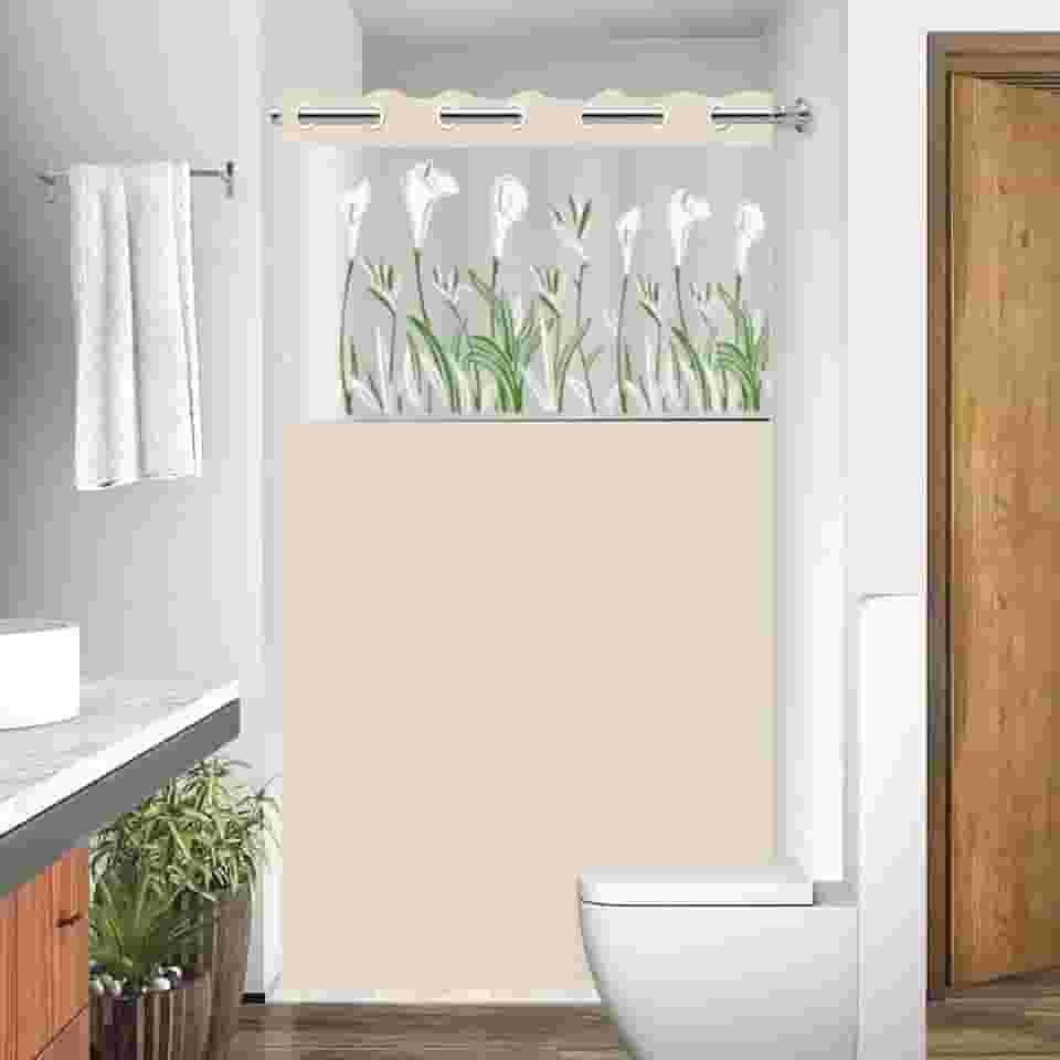 Cortina Box em PVC Estampada Para Banheiro Anti Mofo Com Ganchos (BEGE)
