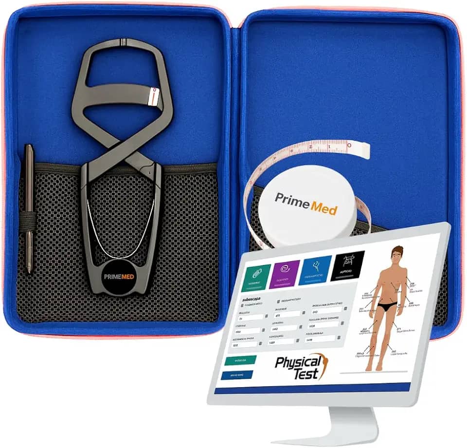Adipômetro Clínico Neo Prime Preto + Estojo Luxo + Trena corporal + Lápis de marcação + Software Physical Test