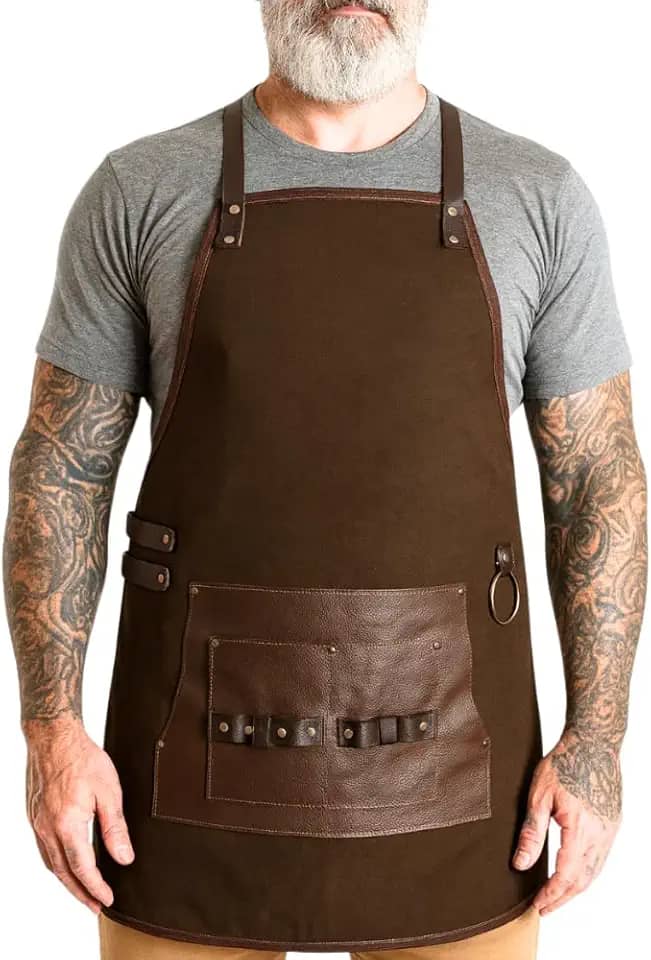Avental Churrasco Masculino Lona Couro Avental Churrasqueiro