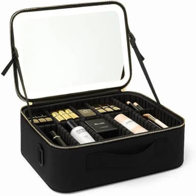 Maleta de Maquiagem com Espelho LED Iluminado, Organizador Portátil, Resistente e Perfeita para Viagens e Uso Diário Beleza, Praticidade e Estilo ao Seu Alcance JHJ