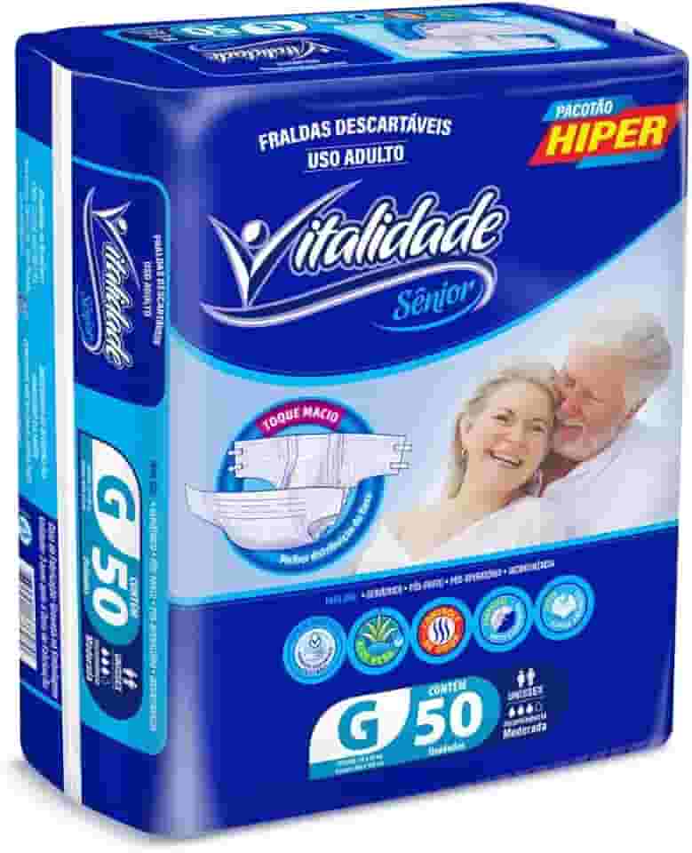 Fralda Descartável Adulto Geriátrica Vitalidade Sênior Incontinência Fita G 50 Unidades