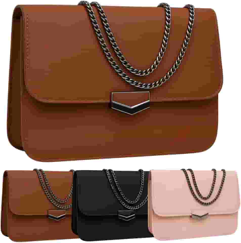 Bolsa Carteira Feminina com Alça Corrente, Fecho Imã, 1 Divisória, Disponível em Marrom, Preto e Rosa