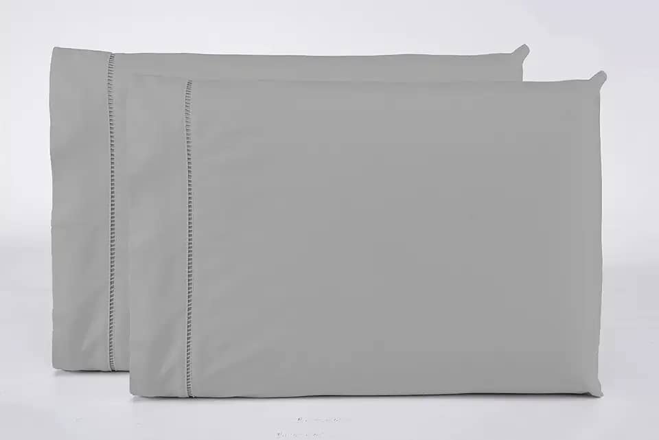 Kit 2 Fronhas Avulsas Percal 400 Fios Ponto Palito 100% Algodão (Cinza)