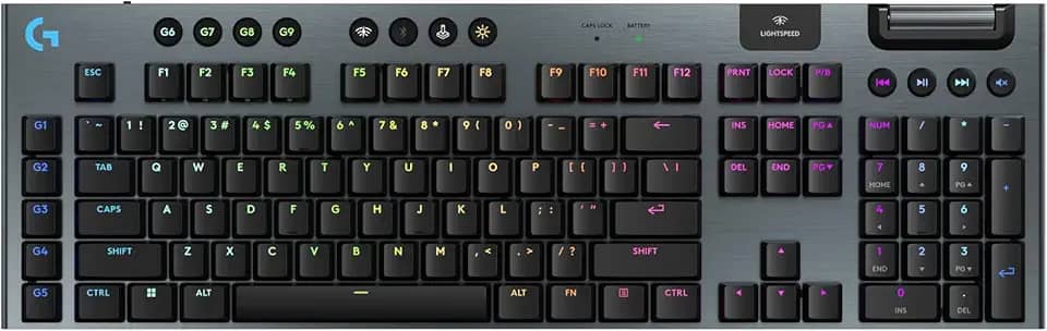 Teclado Mecânico Gamer Sem Fio Logitech G915 X LIGHTSPEED com RGB LIGHTSYNC, USB ou Bluetooth, Teclas Programáveis, Switch de Baixo Perfil GL Brown Tactile, Bateria Recarregável - Preto