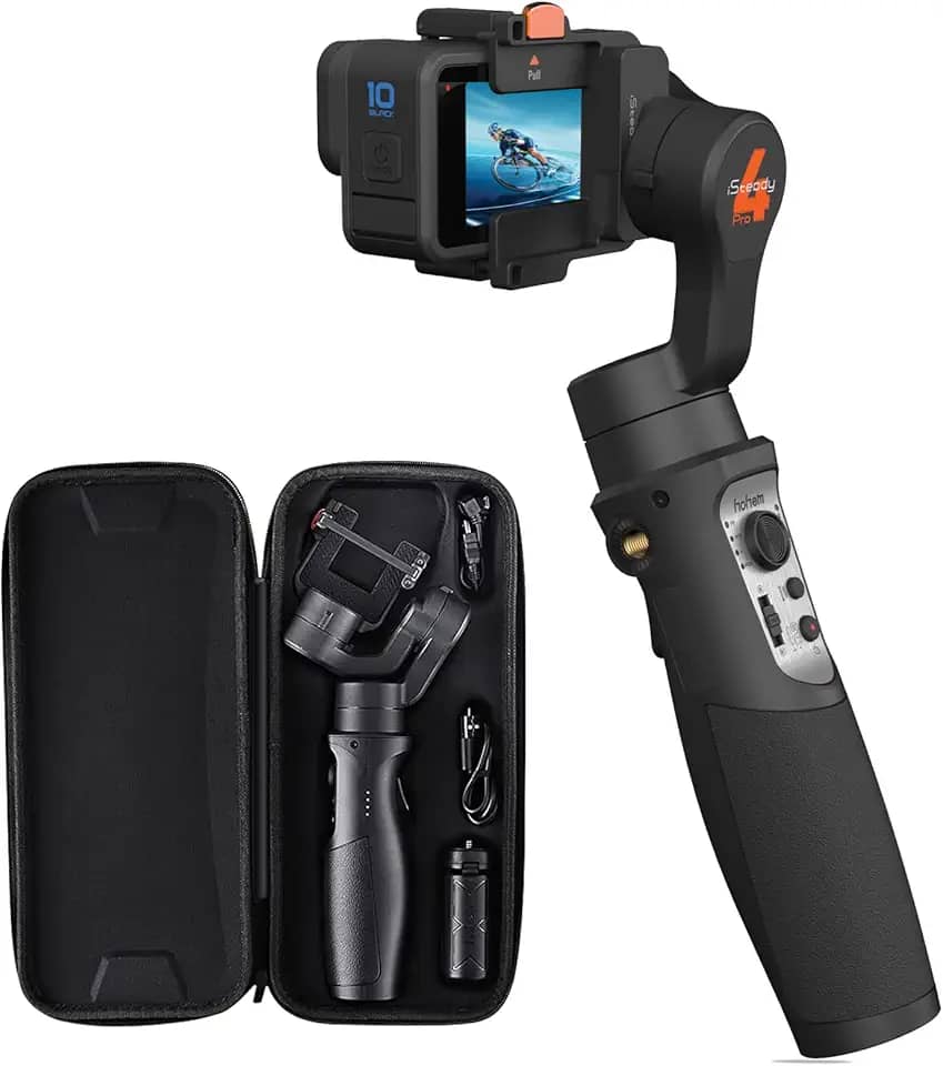 hohem Estabilizador gimbal iSteady Pro 4 de 3 eixos para GoPro Hero 11/10/9/8/7/6/5, suporte de tripé portátil compatível com DJI OSMO Action, Insta360 ONE R, suporta controle sem fio antivibração,