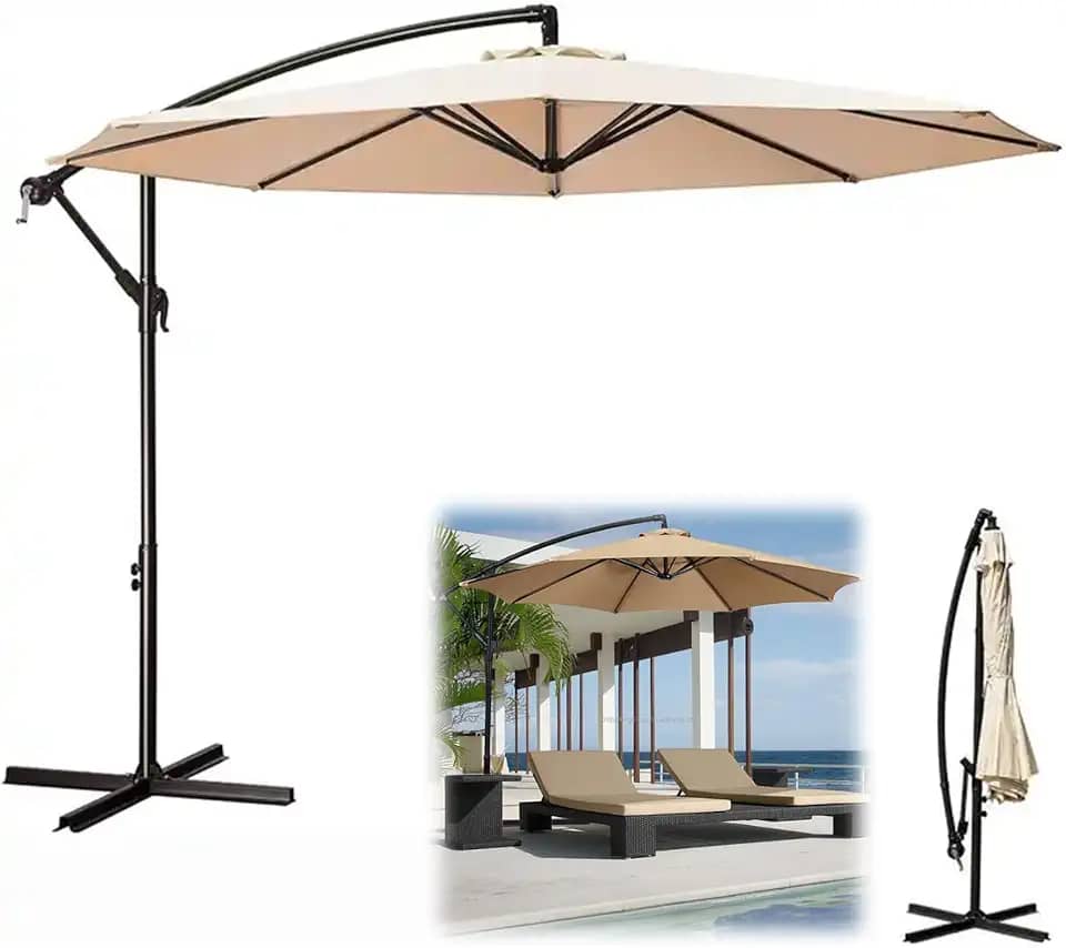 Ombrelone Lateral Suspenso 3m Guarda Sol Piscina Jardim Kauai Bege - AMZ