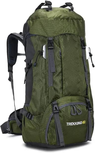 Mochila de Escalada e Camping 60L Impermeável com Capa de Chuva, Mochilão para Trilha e Viagem