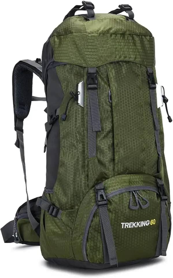 Mochila de Escalada e Camping 60L Impermeável com Capa de Chuva, Mochilão para Trilha e Viagem