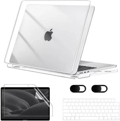 Capa para Macbook New Air 13,6'' A2681 (M2) 2022/A3113(M3) 2024/A3240(M4) 2025, Com Película de Teclado e Película de Tela Hidrogel, Película de Privacidade para Lente (Transparente Cristalino)