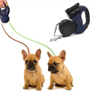 Guia duplo para cães com coleira retrátil para animais de estimação, para passear, extensível, flexível, corda de tração de duas cabeças, com luz LED (Gary)